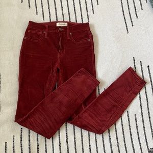 Madewell 10” High Rise Skinny Burgundy Corduroy Pants TALL